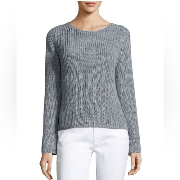 Theory Lalora Linen Sweater Pullover Light Echo Mix Yarn V-Back Cut Out Small - Picture 2 of 8